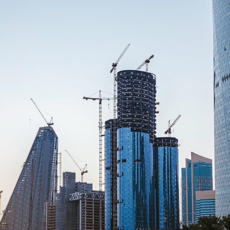 Modern construction site works in center of Doha. Fast urban development concept
